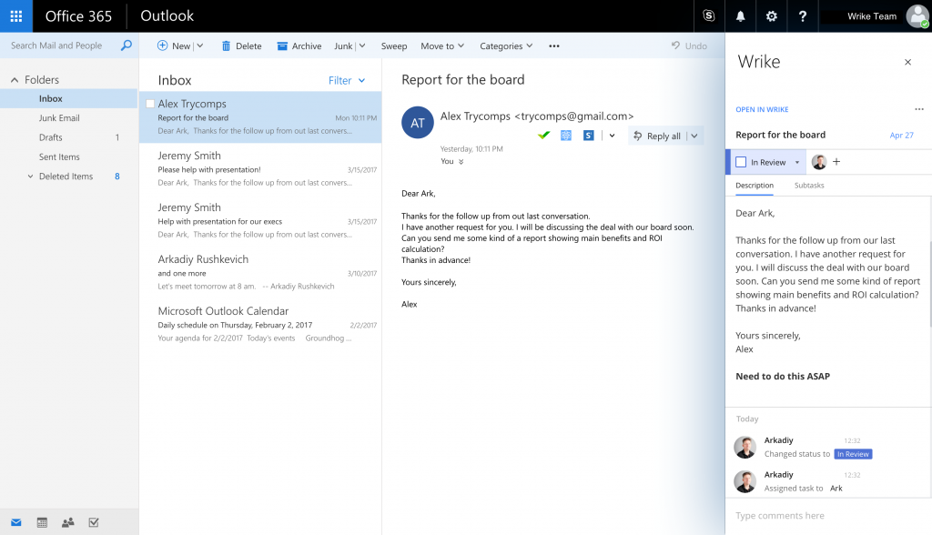 Wrike Deepens Microsoft Office 365 Integration With Outlook Actionable ...