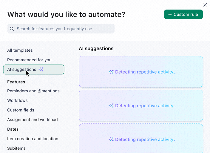 gif of wrike ai suggestions for automation