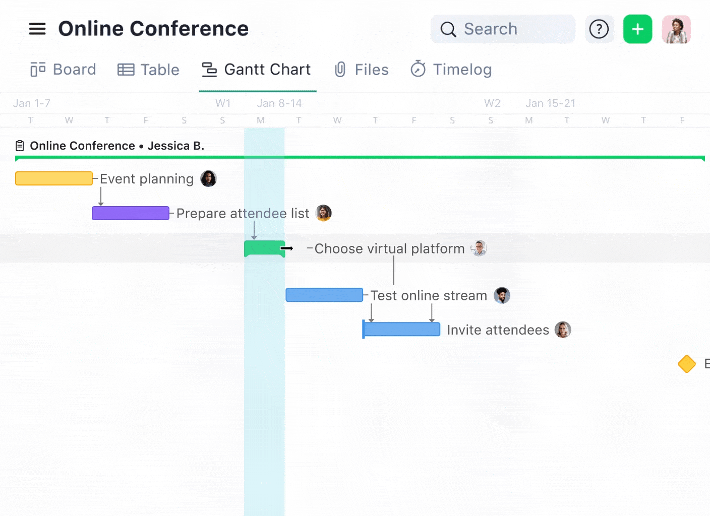 gif of wrike gantt chart task rescheduling