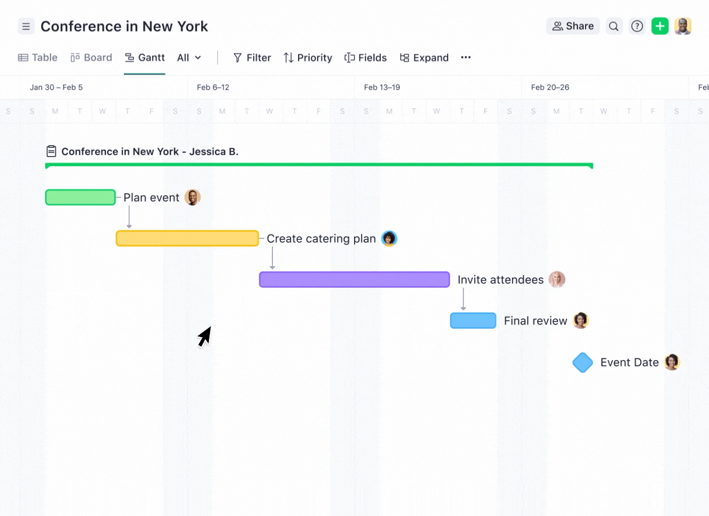 gif of wrike gantt chart task rescheduling